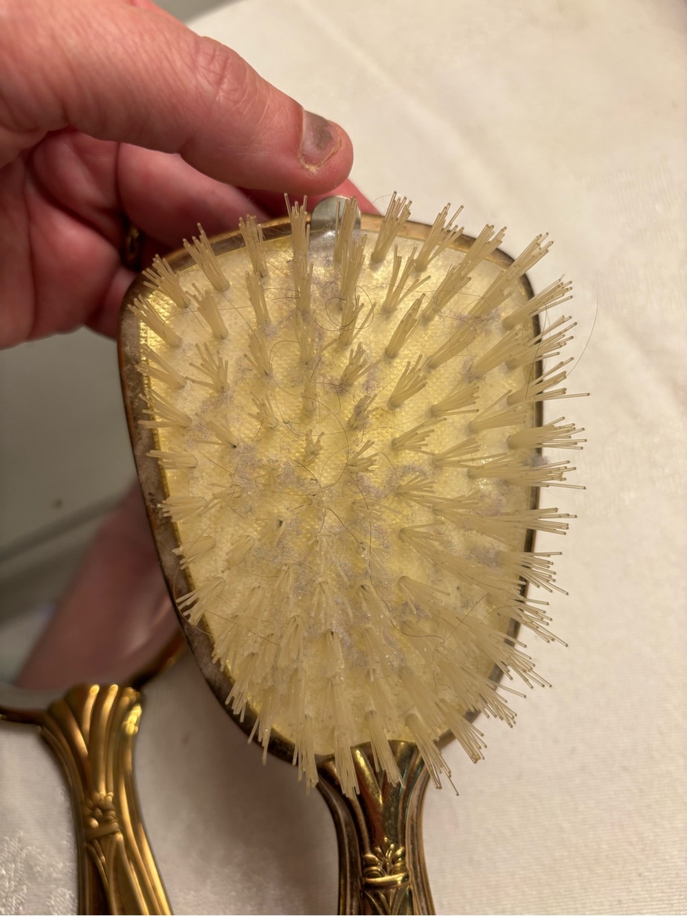 Vintage Gold Hand Mirror and Brush Set with Pink Floral Heart - Picture 6 of 9